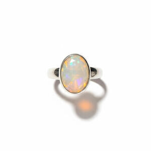 2ct Natural Welo Ethiopian Opal Ring - Multi-Color Fire - Sterling Silver Size 7